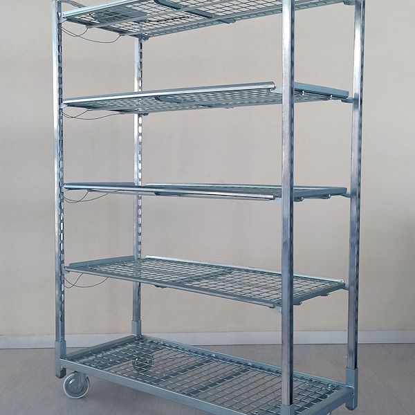 Wire-mesh trolley with LED lights kit for microgreens